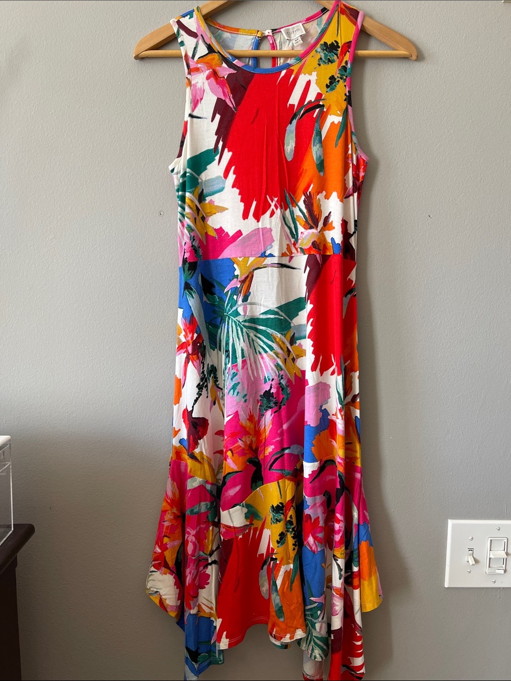 Cupio Y2K Multicolor bright Floral High-Low Dress Viscose